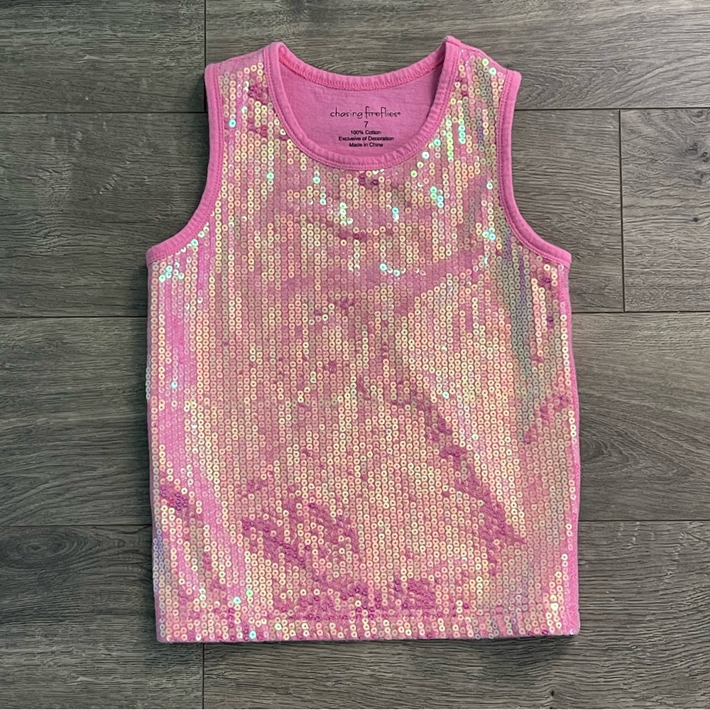 Chasing Fireflies Pink Sequin Girls Size 7 Sleeveless Tank Top